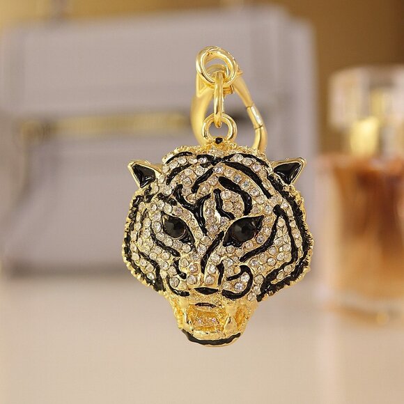 Handbags - Gold Crystal Tiger Head Keychain Bag Charm Sparkling Rhinestone Pendant Handbag